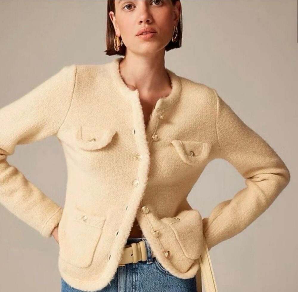 J.Crew Textured Sweater Lady Jacket Cardigan in Aged Parchment
